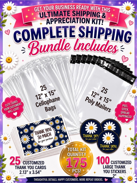 Other - 175PCS- 25 L Poly Mailers, 25 L Cello Bags, 25 Thank You Cards & 100 Stickers